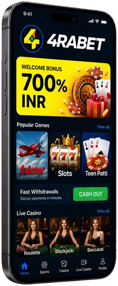 4RABET India app on a phone